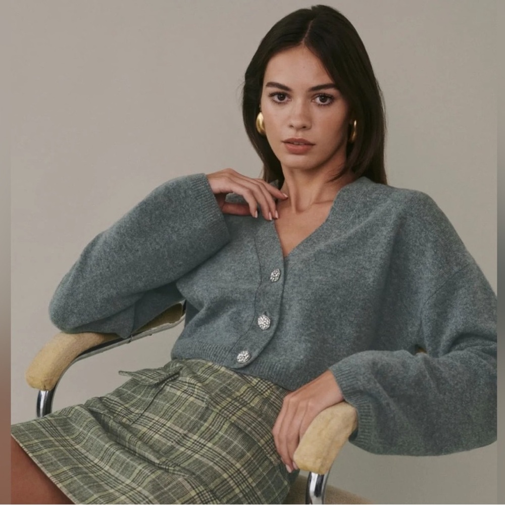 Reformation Val Reformative Wool Knit Crop Sweater Cardigan